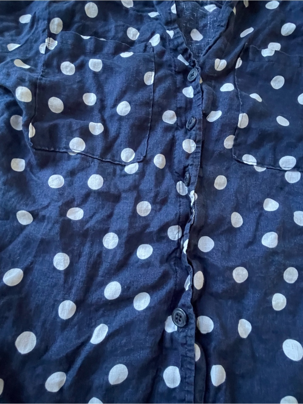 Maeve Anthropologie 100% Linen Navy White Polka Dot Button Front Shirt Large - Picture 5 of 9